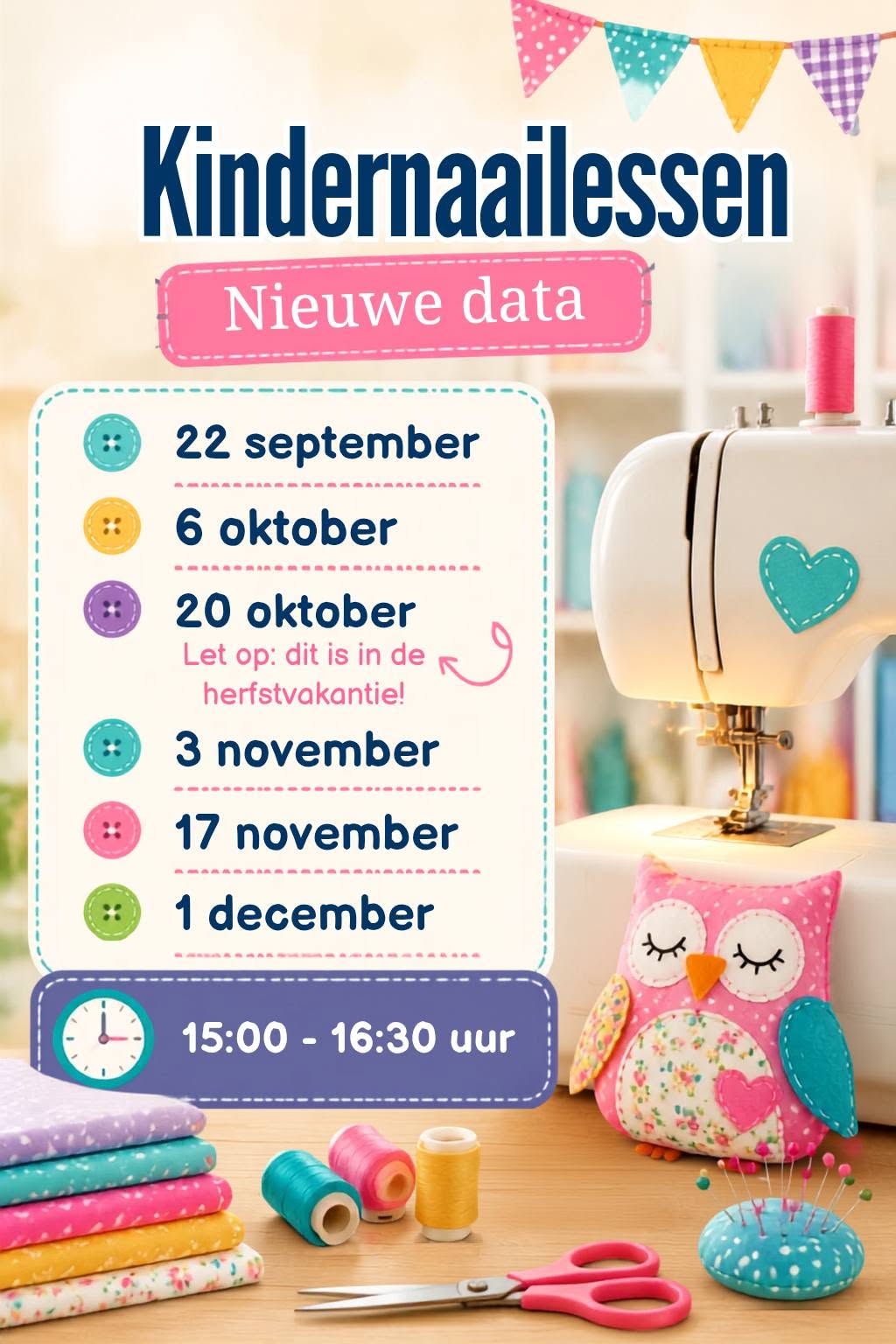 Kindernaailessen bij Stitch & Sew — nieuwe data september t/m december