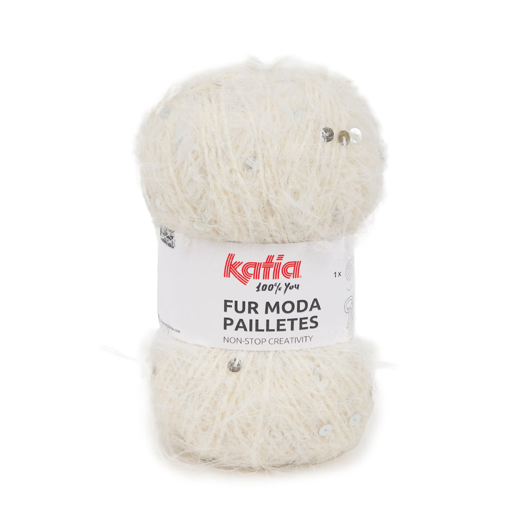 DIY breipakket sjaaltje Katia Fur Moda Pailletes