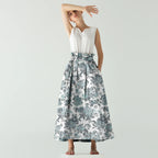 Liricio Jacquard Blauw met bloemenprint detail