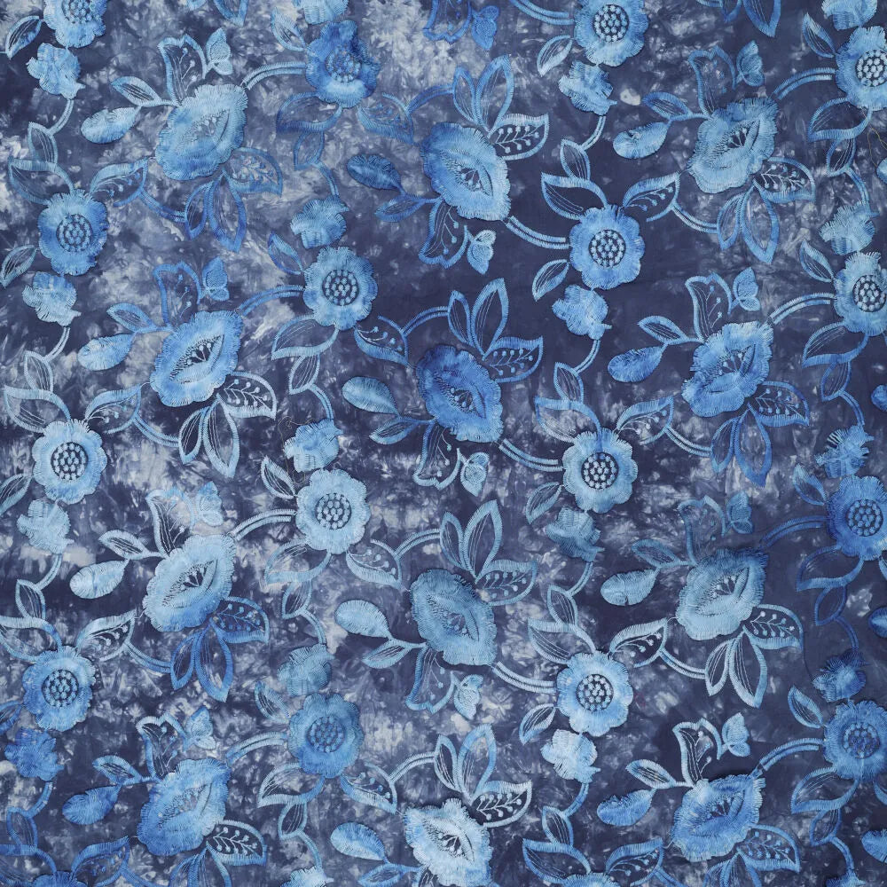 Tie Dye Flora Embroidery Blauw