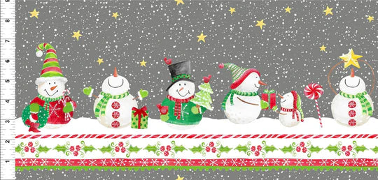 “Katoenen kerststoffen uit de Joy, Peace and Love collectie van In The Beginning Fabrics – sneeuwpoppen, kerstbomen en feestelijke prints”