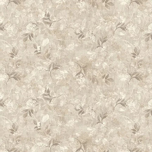 Modern Lace quiltstof in ivoor, latte en cocoa met romantisch kantpatroon