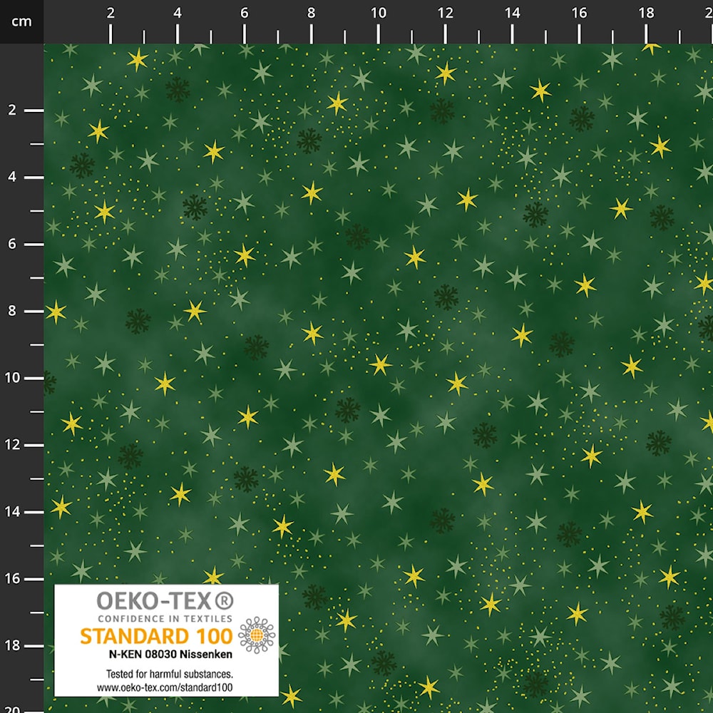 Kerst quiltstof “Christmas Stars” – 100% katoen GREEN GOLD