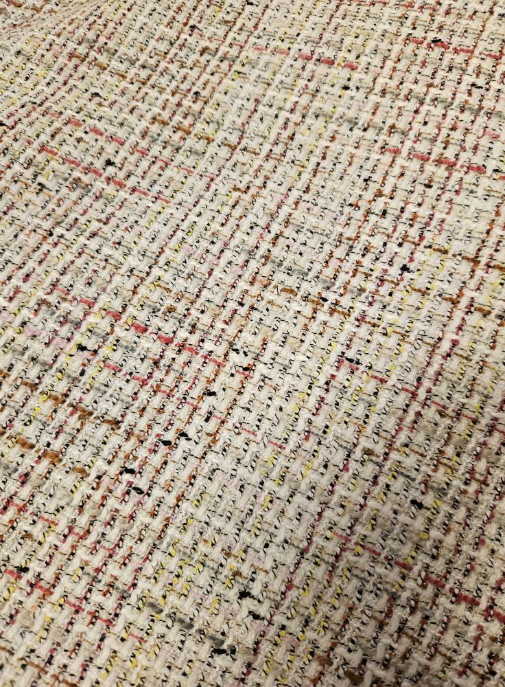 Bouclé mantelstof wit met multicolour