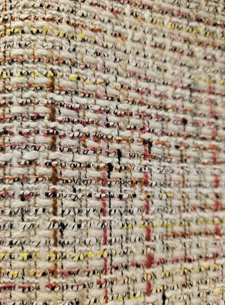 Bouclé mantelstof wit met multicolour