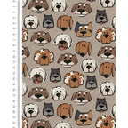 Alpen Fleece Digital Cute Dogs – hondengezichtjes op grijsbeige achtergrond