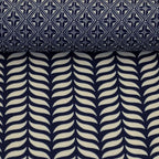 Viscose Webware met grafisch patroon in blauw en bordeaux