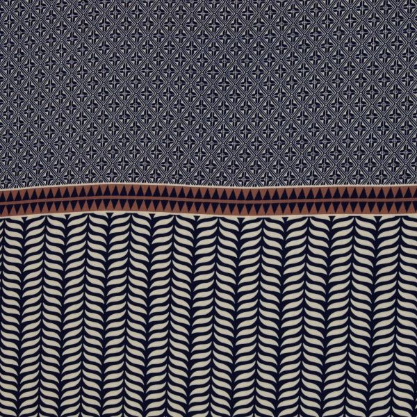 Viscose Webware met grafisch patroon in blauw en bordeaux