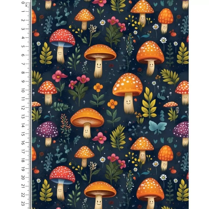 Alpen Fleece Smiling Mushroom – Digitale Print – Zachte Tricotstof
