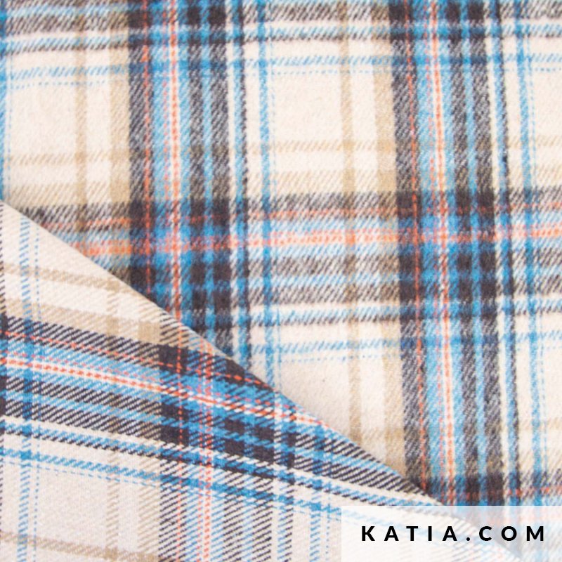 Flanellen Stof met Ruitjes – Blauw en Bruin, 100% Katoen