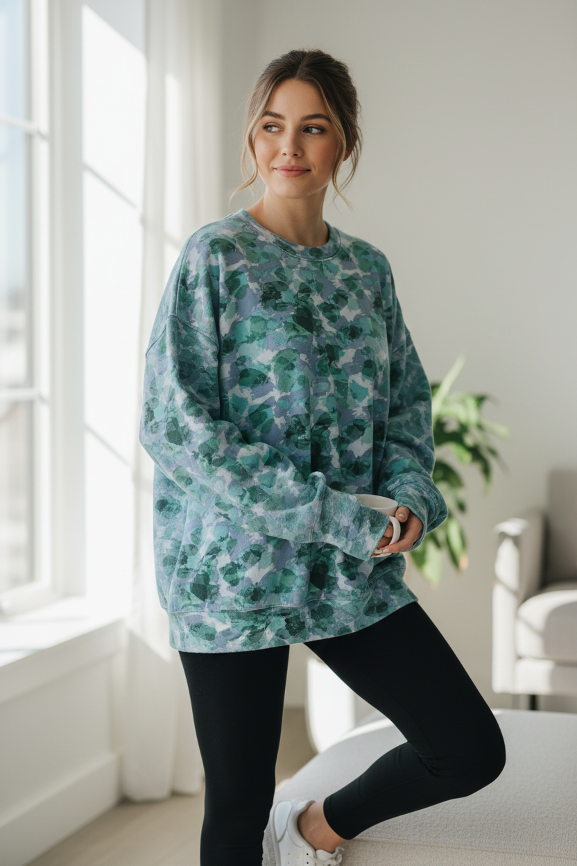 GOTS Organic French Terry sweater op een dame