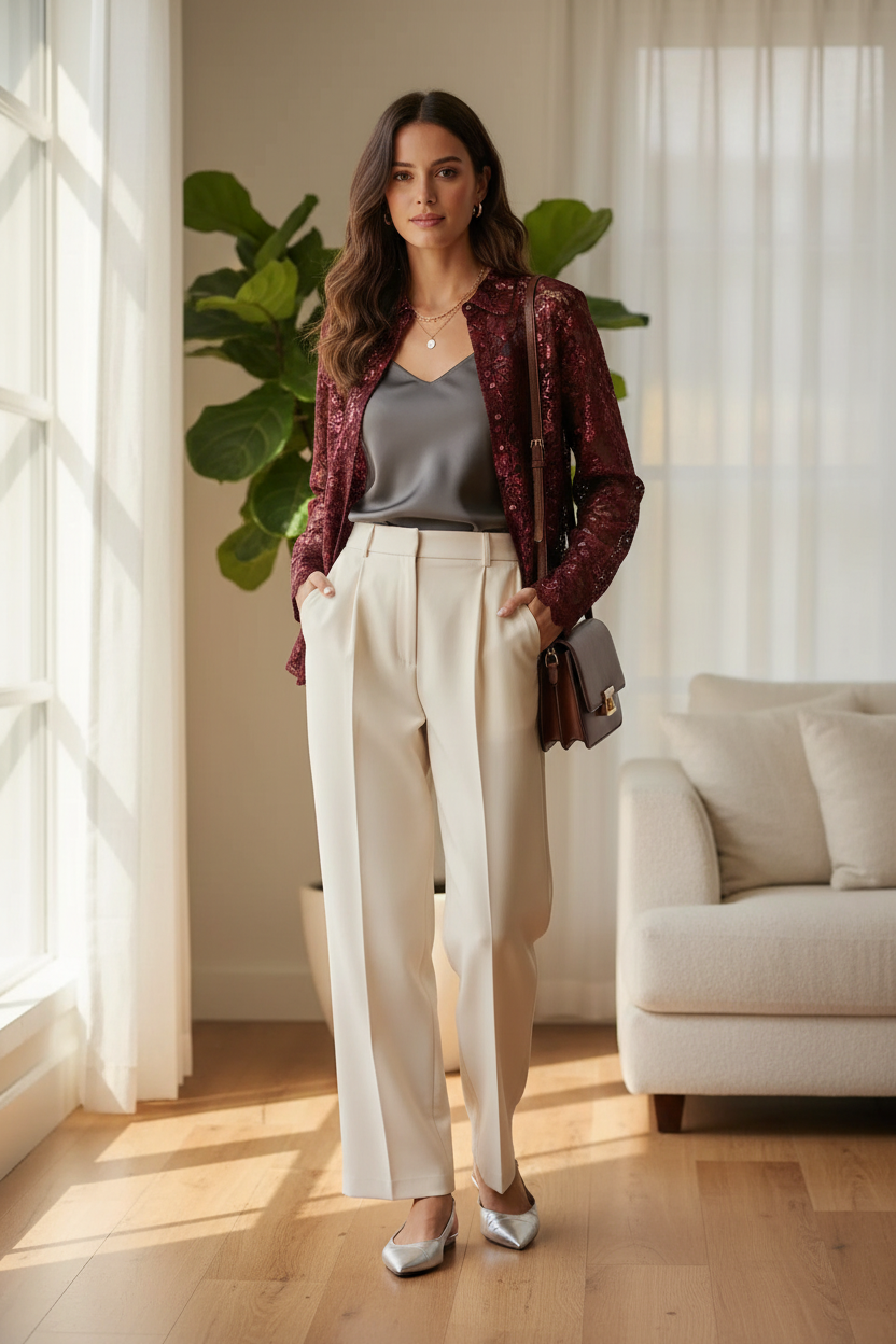 Inspiratie dagelijkse blouse van Lisa Foil Lace Bordeaux kant