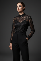 Inspiratie blouse van Lisa Foil Lace Zwart kant over satijn