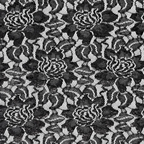 Lisa Foil Lace Zwart vlakke opname van zwarte kant met rozendessin en folie-effect