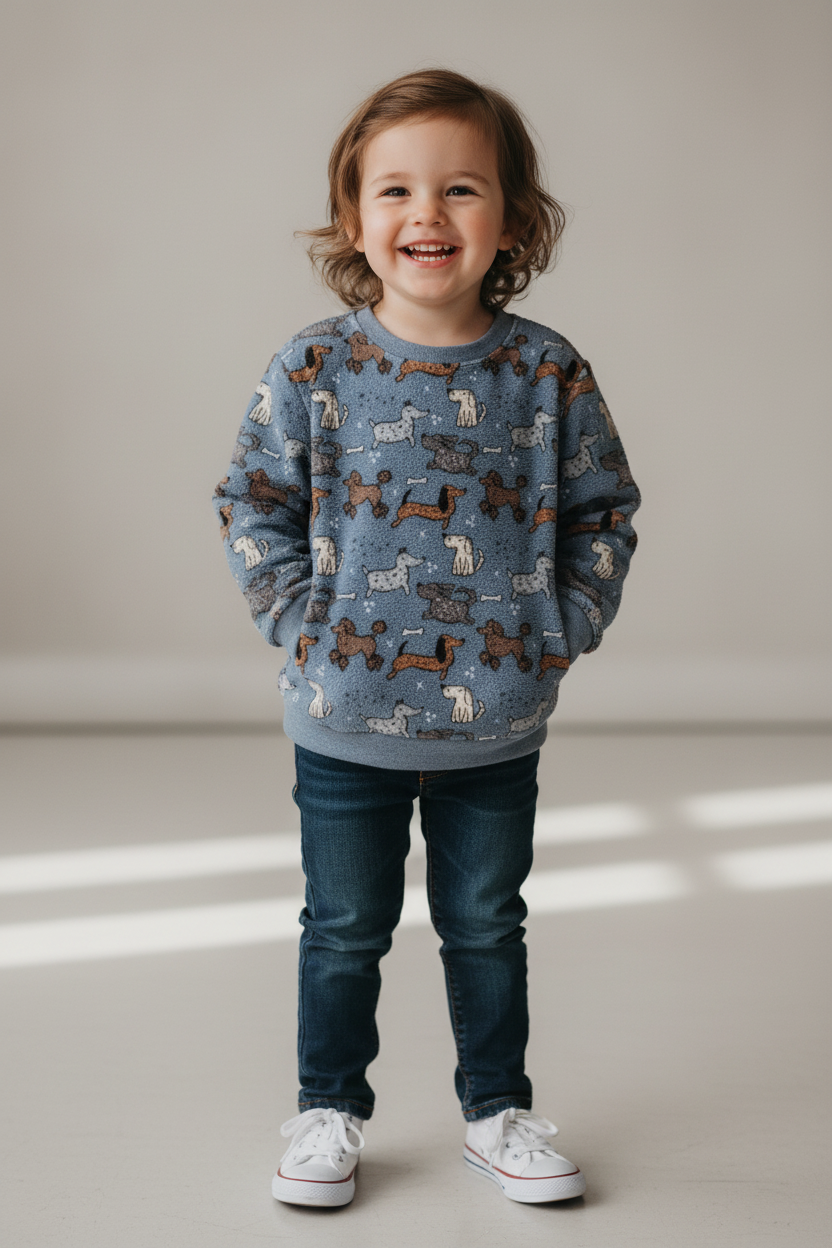 Kindertrui gemaakt van Alpen Fleece Digital Pack of Dogs stof