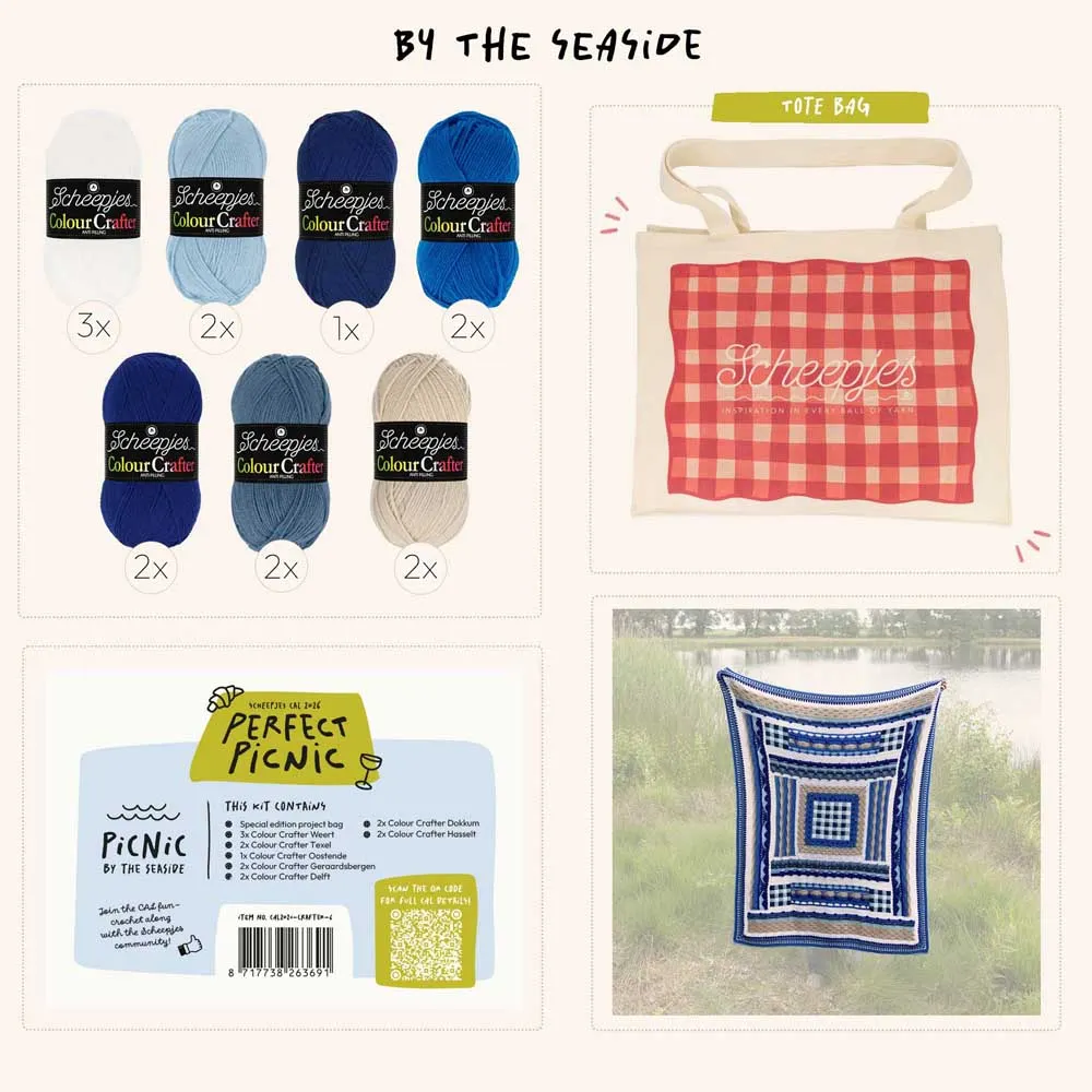 Scheepjes CAL 2026 Colour Crafter haakpakket By the Seaside met garen, tote bag en voorbeelddeken