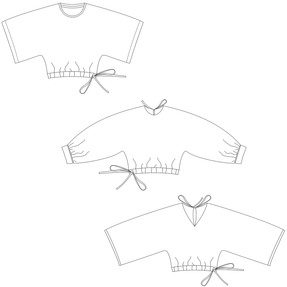 Vita Blouse technische tekening - 3 varianten