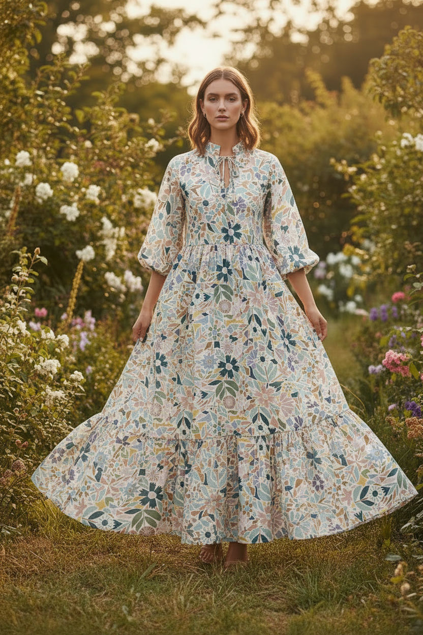 Zomerjurk in Mosaic Tile eco-viscose print