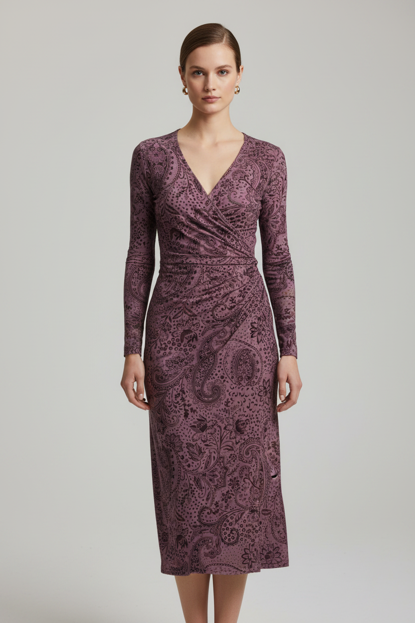 Jersey Digital Nomadic Paars - Wrap Dress