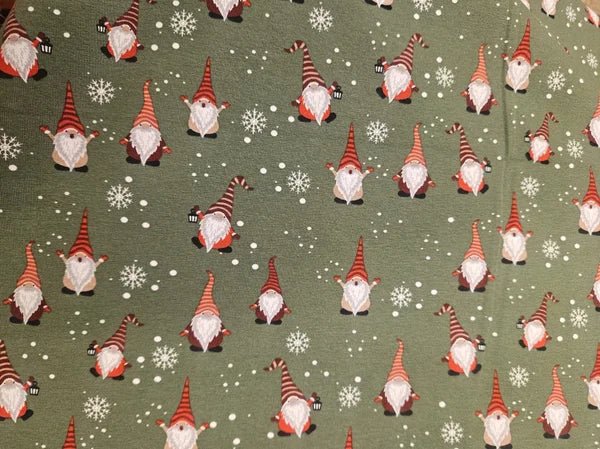 Kerst jersey stof met kabouters en sneeuwvlokken - Stitch & Sew