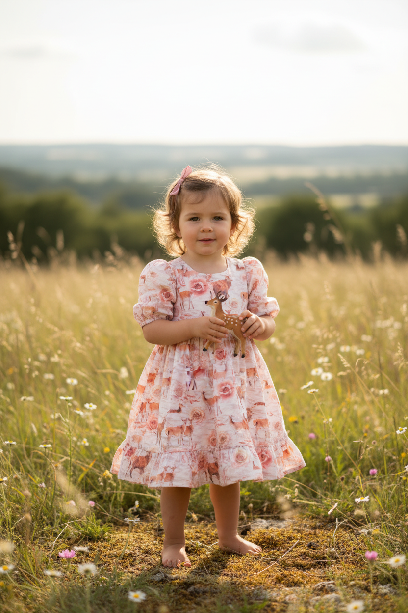 Kind met herten en rozen jurk