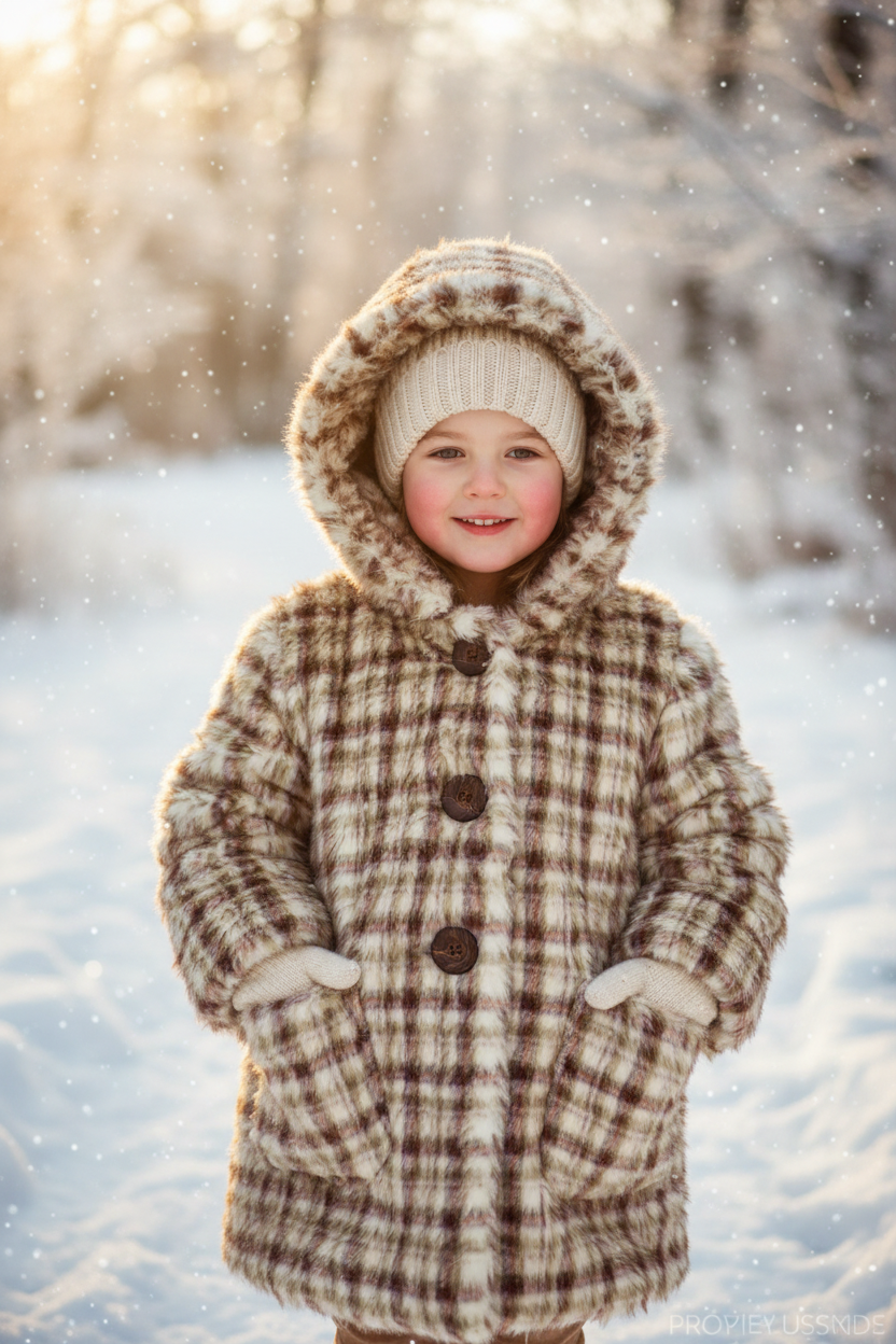 Kinderjas bruin-olijf fake fur