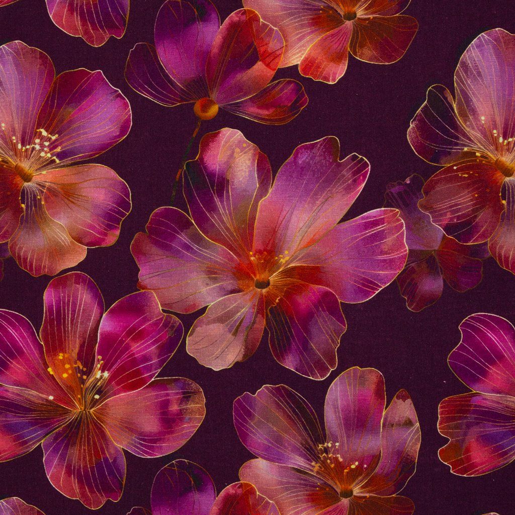 lila bloemen stof linnen katoen geweven kledingstof