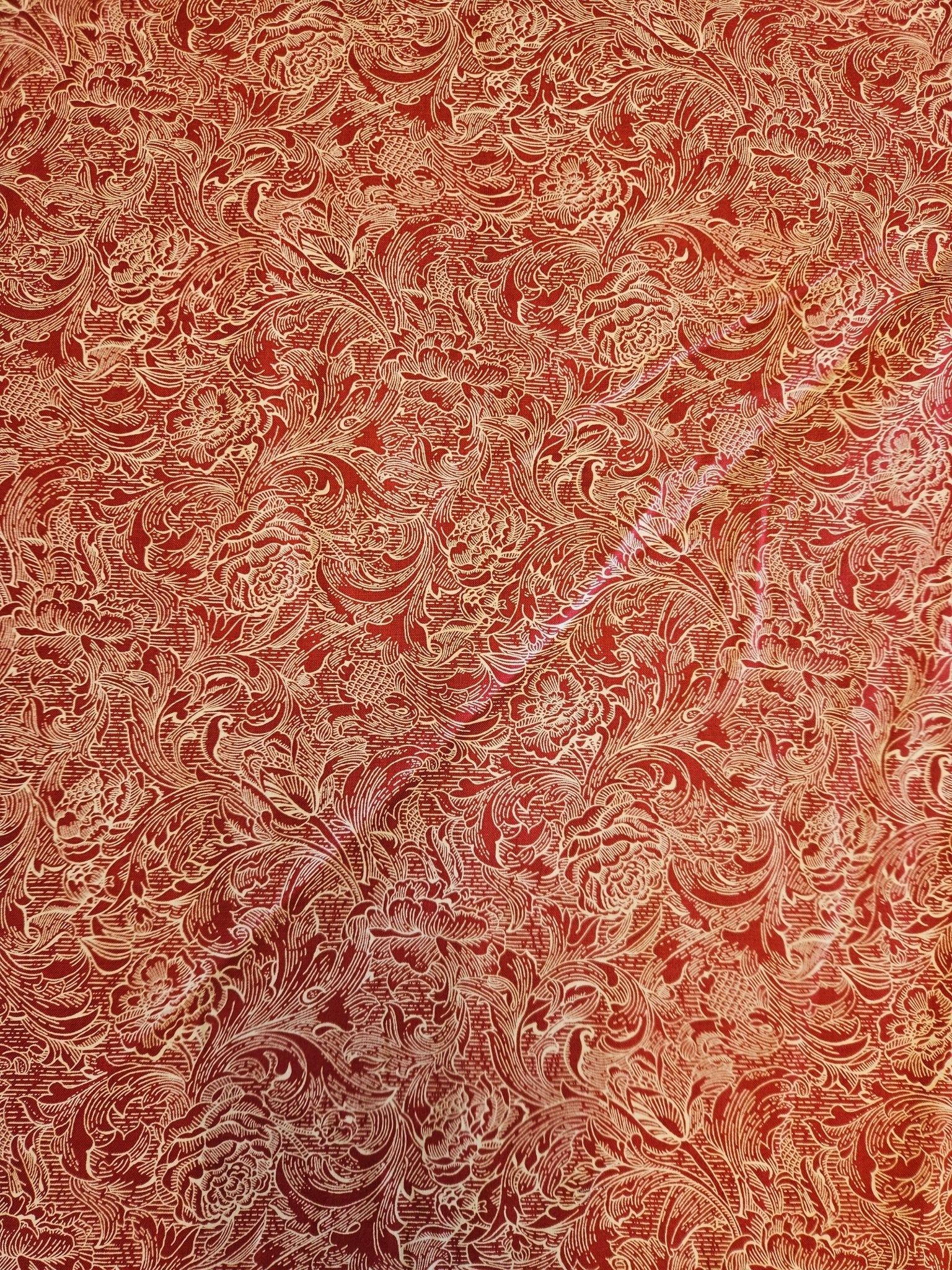 Monochrome Bloemen Quiltstof Rood/Goud – Jinny Beyer voor RJR Fabrics (2012) - Stitch & Sew
