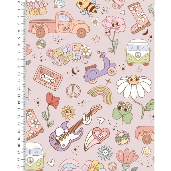 Jersey Digital Toff Flower Power – zachte katoen-elastaan met digitale bloemenprint. 150 cm breed, Oeko-Tex, ideaal voor kinder- en zomerkleding.