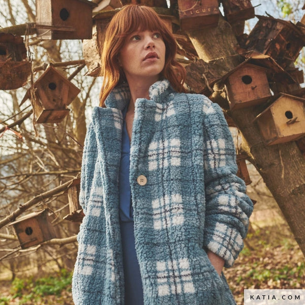 Blue Plaid Sherpa Print Sheepskin-stof – Katia