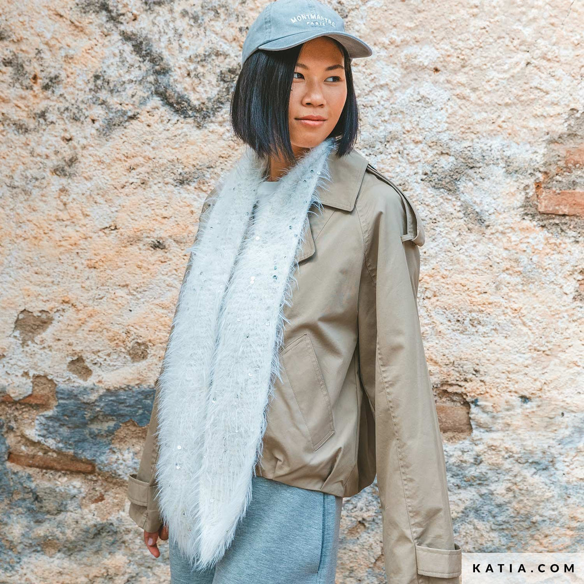 DIY breipakket sjaaltje Katia Fur Moda Pailletes