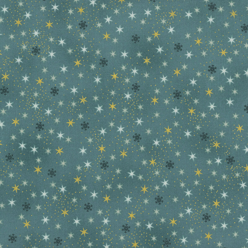 Kerst quiltstof “Christmas Stars” – 100% katoen TEAL GOLD