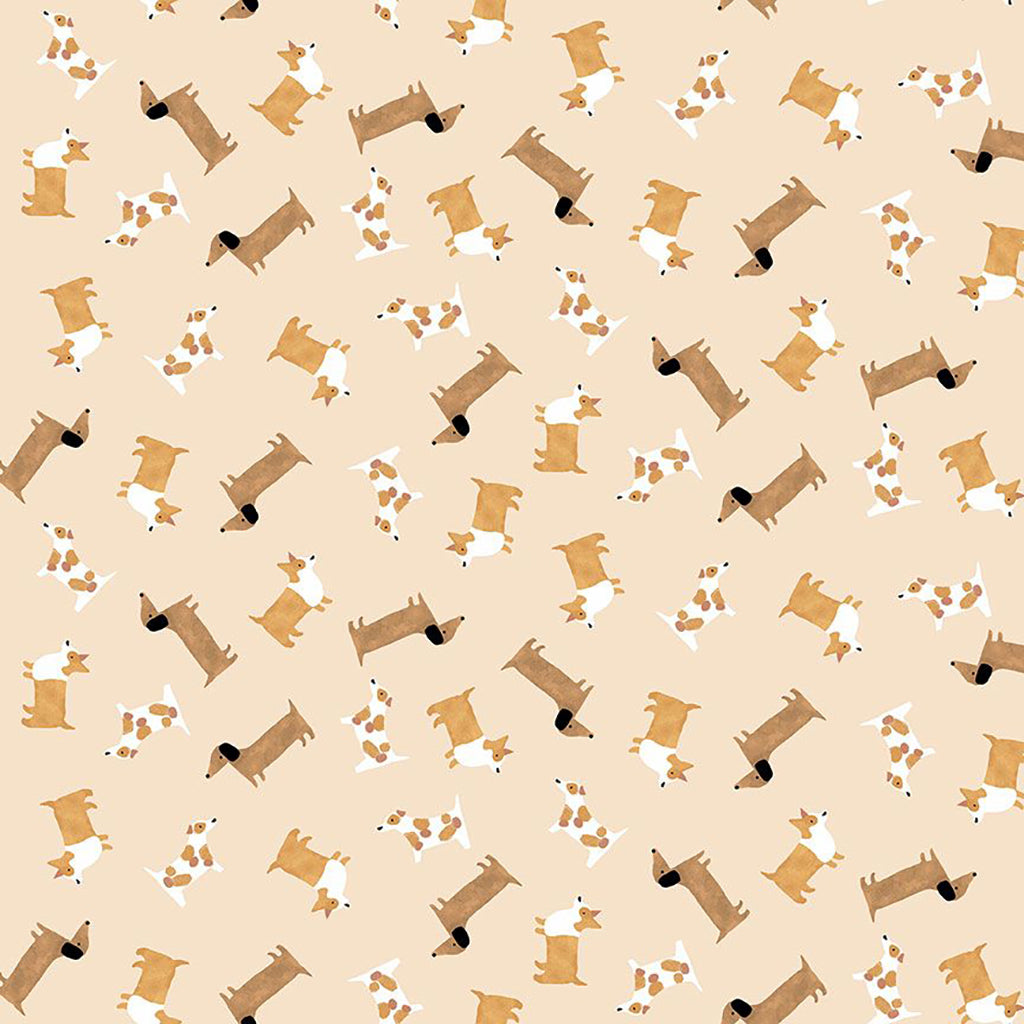 VERWACHT Raise the Woof R3293 Wheat – 100% katoen met hondenprint | Stitch & Sew