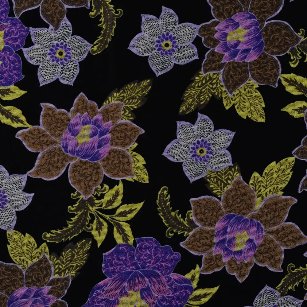 Premium Punta di Roma Jersey Stof flowers paars - Stitch & Sew