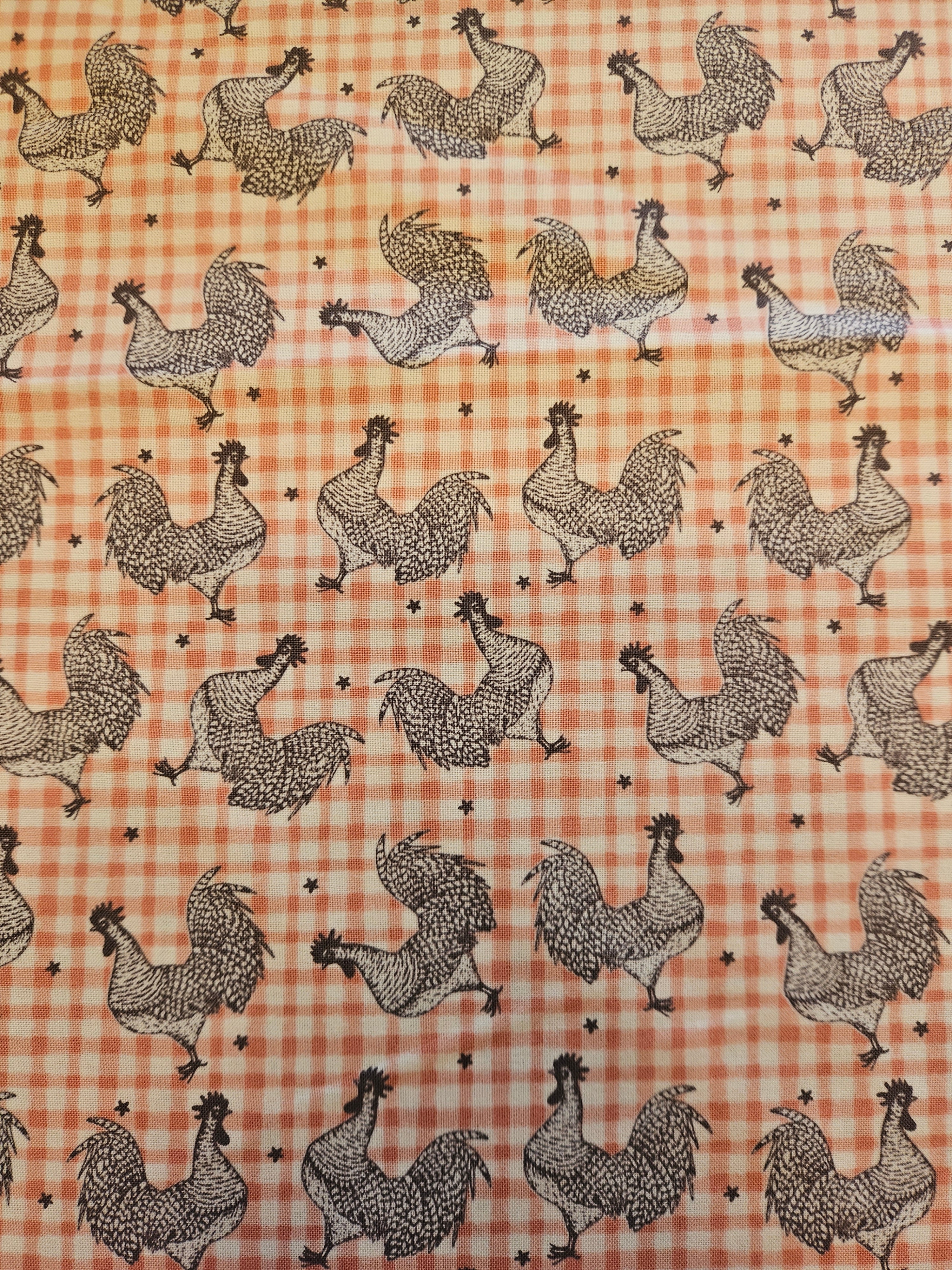 Quiltstof "Farm Fresh" – Kippen op roze ruit (Benartex)