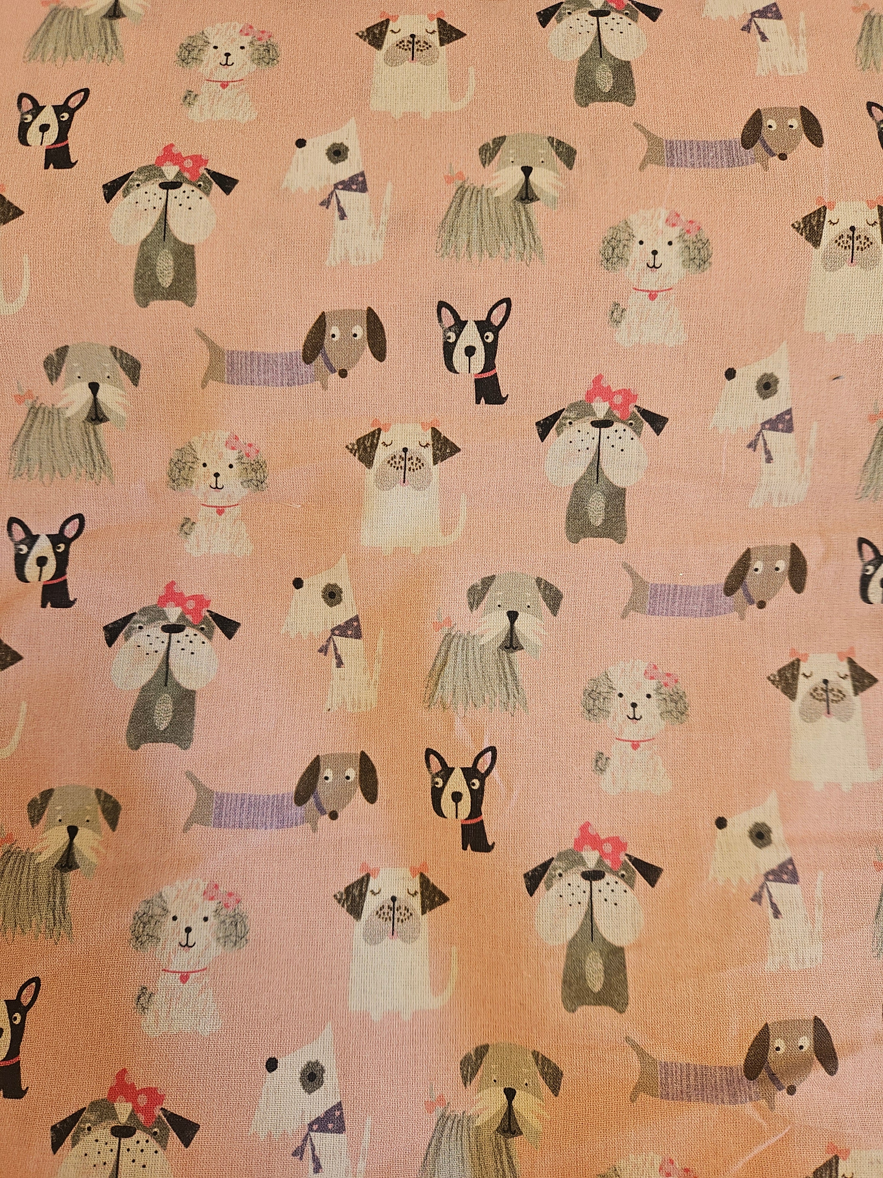 Katoen print honden roze 140cm breed