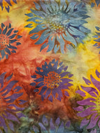 Zonnebloemen Batik Quiltstof – Paars, Blauw en Oranje