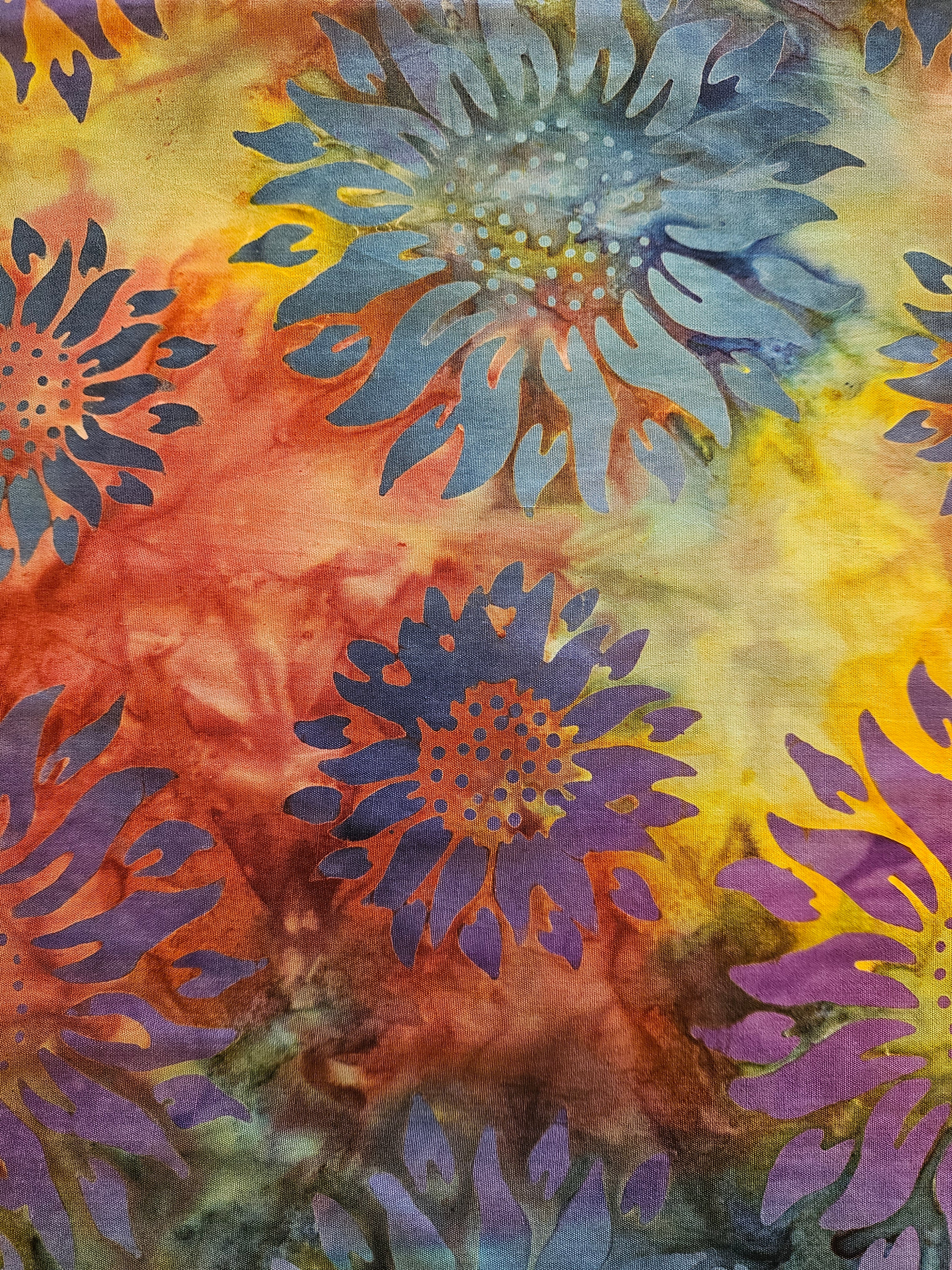 Zonnebloemen Batik Quiltstof – Paars, Blauw en Oranje