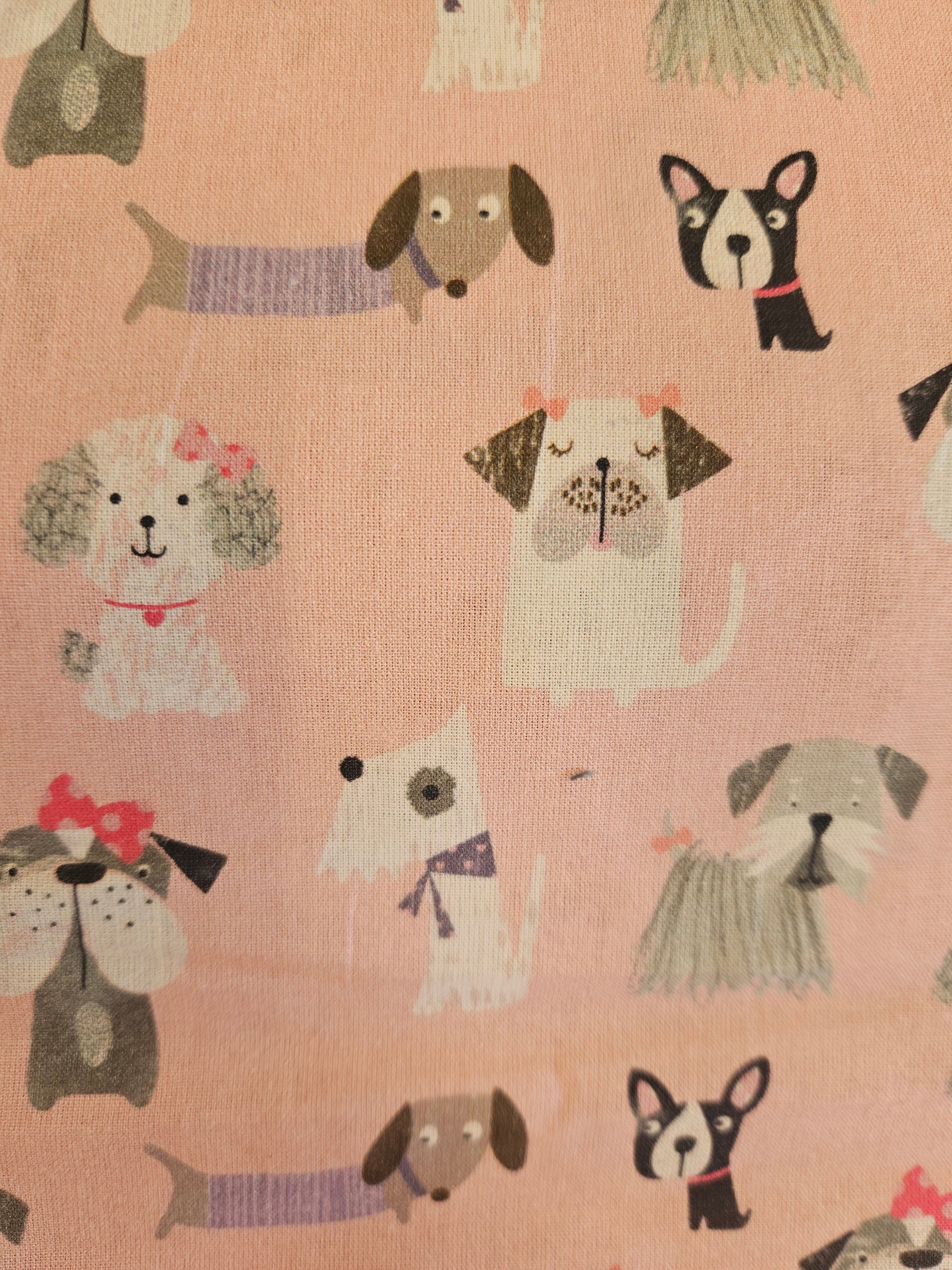Katoen print honden roze 140cm breed
