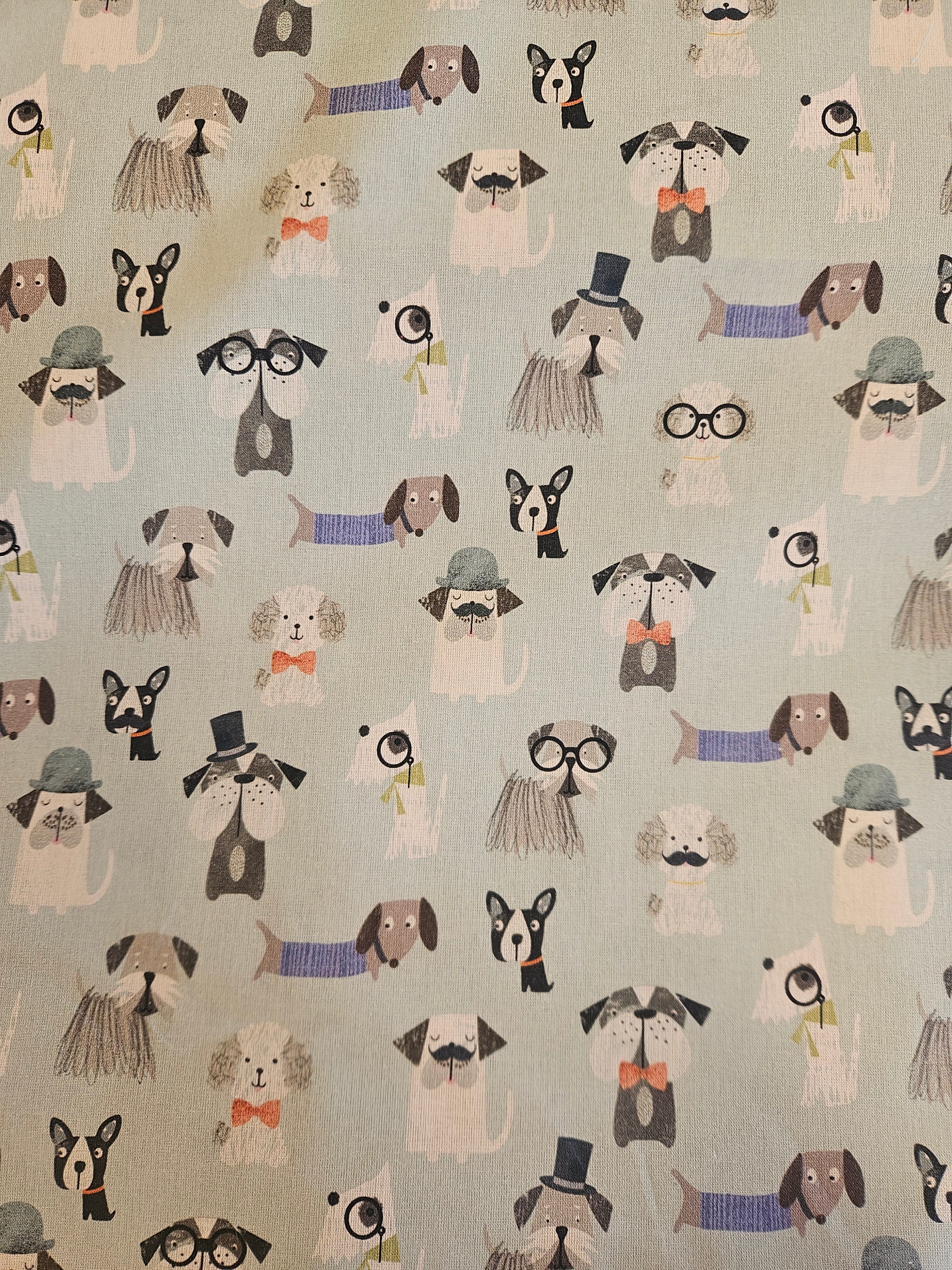 Katoen print honden lichtblauw 140cm breed