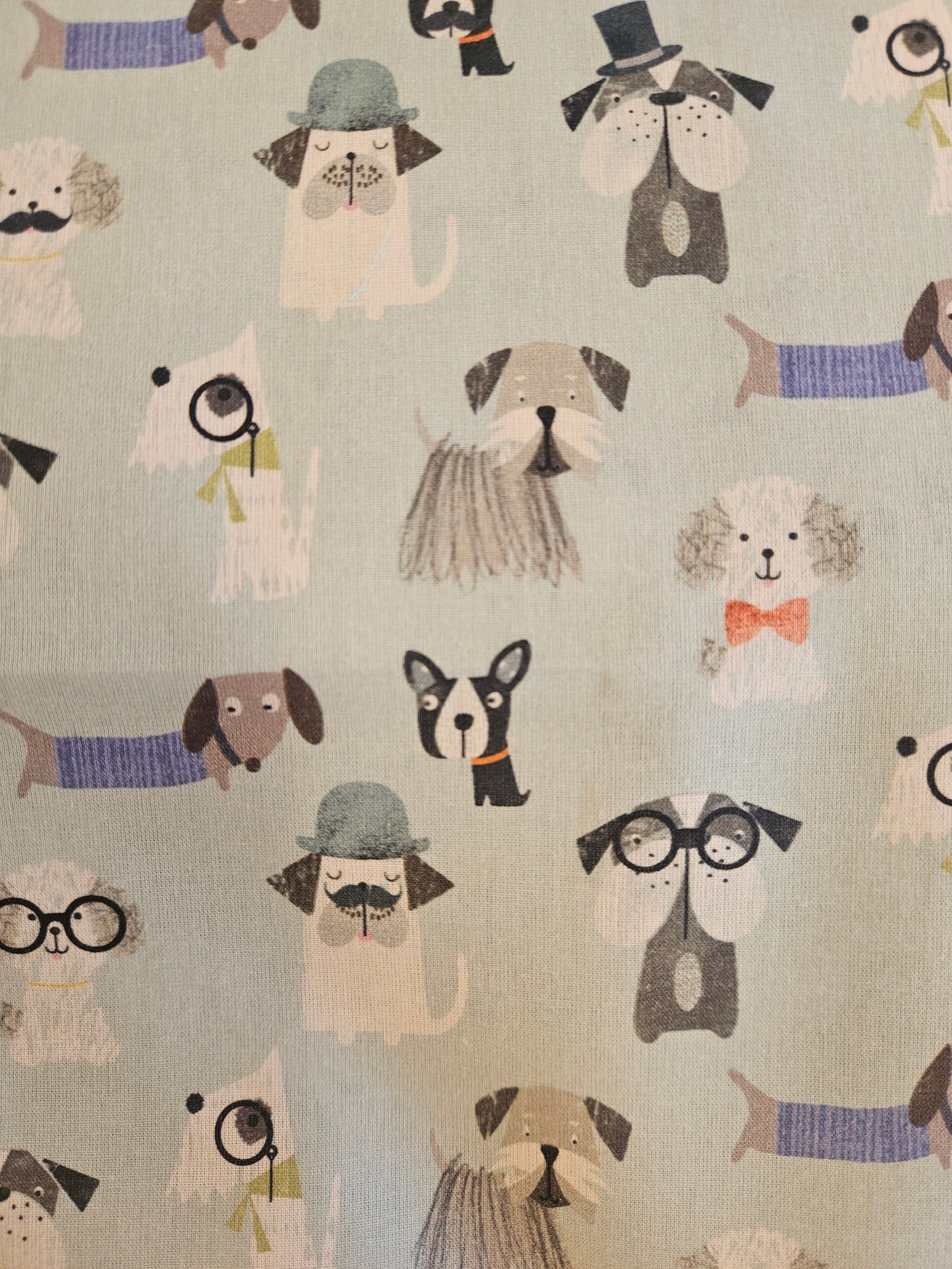Katoen print honden lichtblauw 140cm breed
