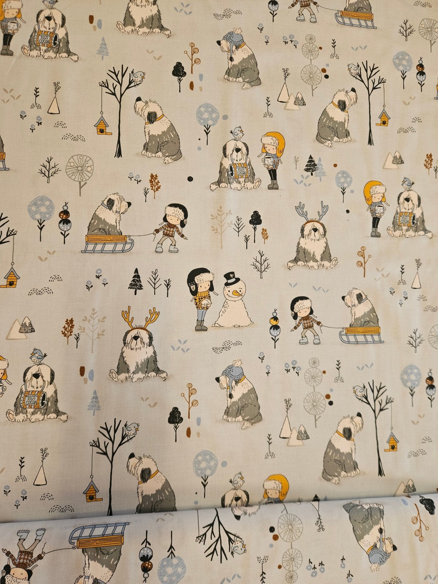 Sled Dog Quiltstof – Winter Honden Tafereel Ecru - Stitch & Sew