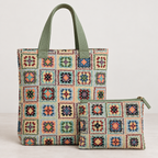 Tas met bijpassend etui in lichte gobelin patchworkstof