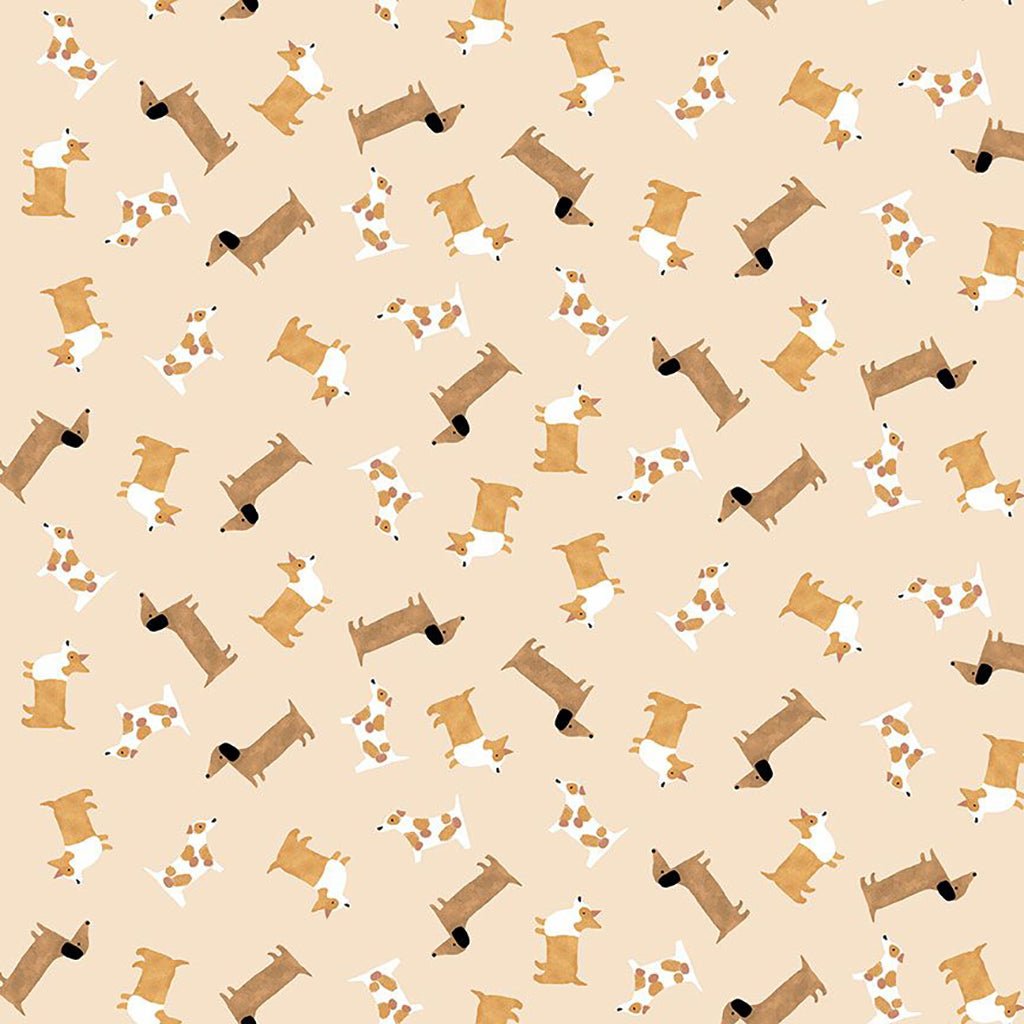 VERWACHT Raise the Woof R3293 Wheat – 100% katoen met hondenprint | Stitch & Sew - Stitch & Sew
