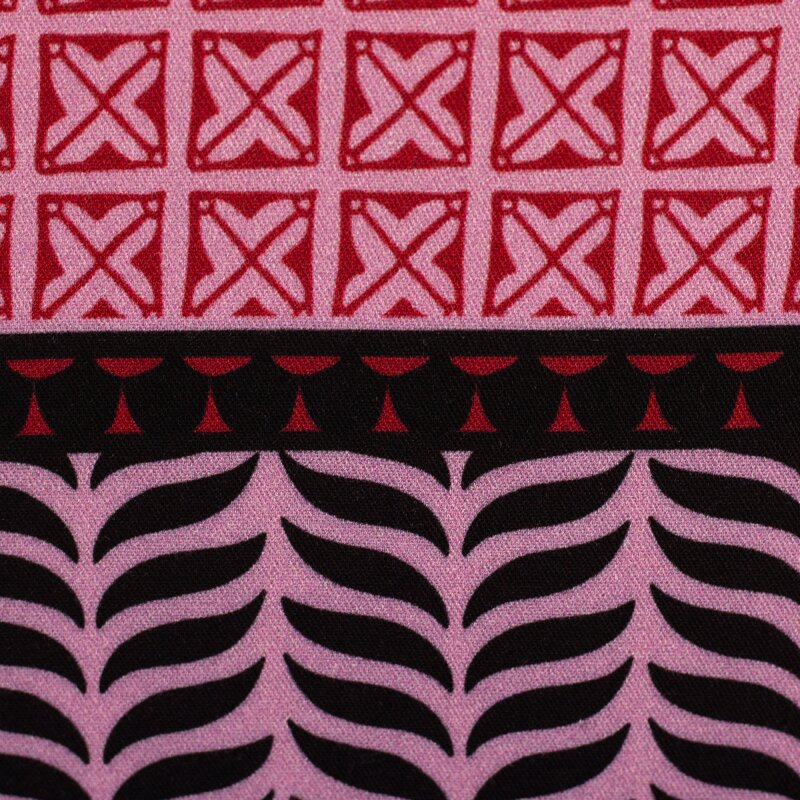 Viscose Webware met grafisch patroon in blauw en bordeaux