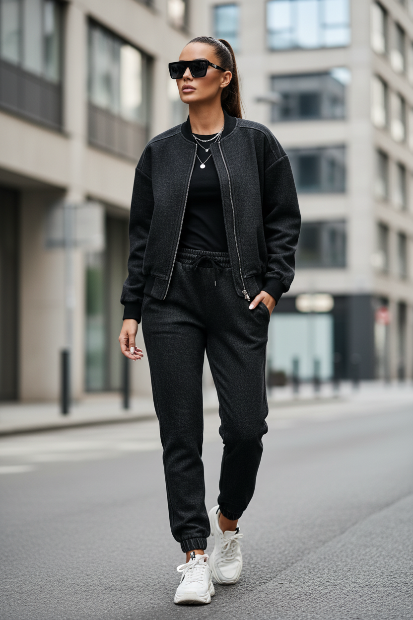 Washed Wooly Jeans zwart sportieve outfit